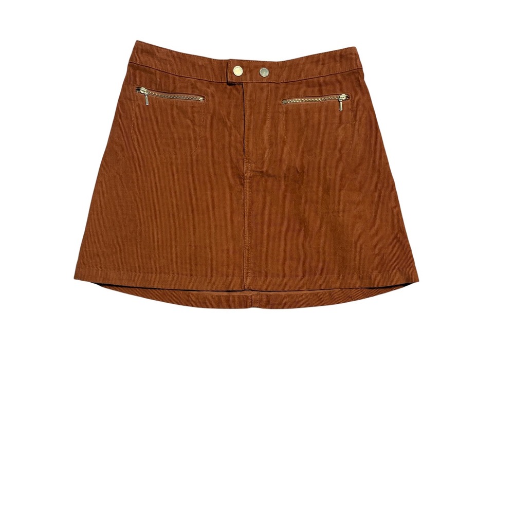 Abercrombie‎ & Fitch Corduroy Mini Skirt Womens 00 Brown Zipper Pockets A Line